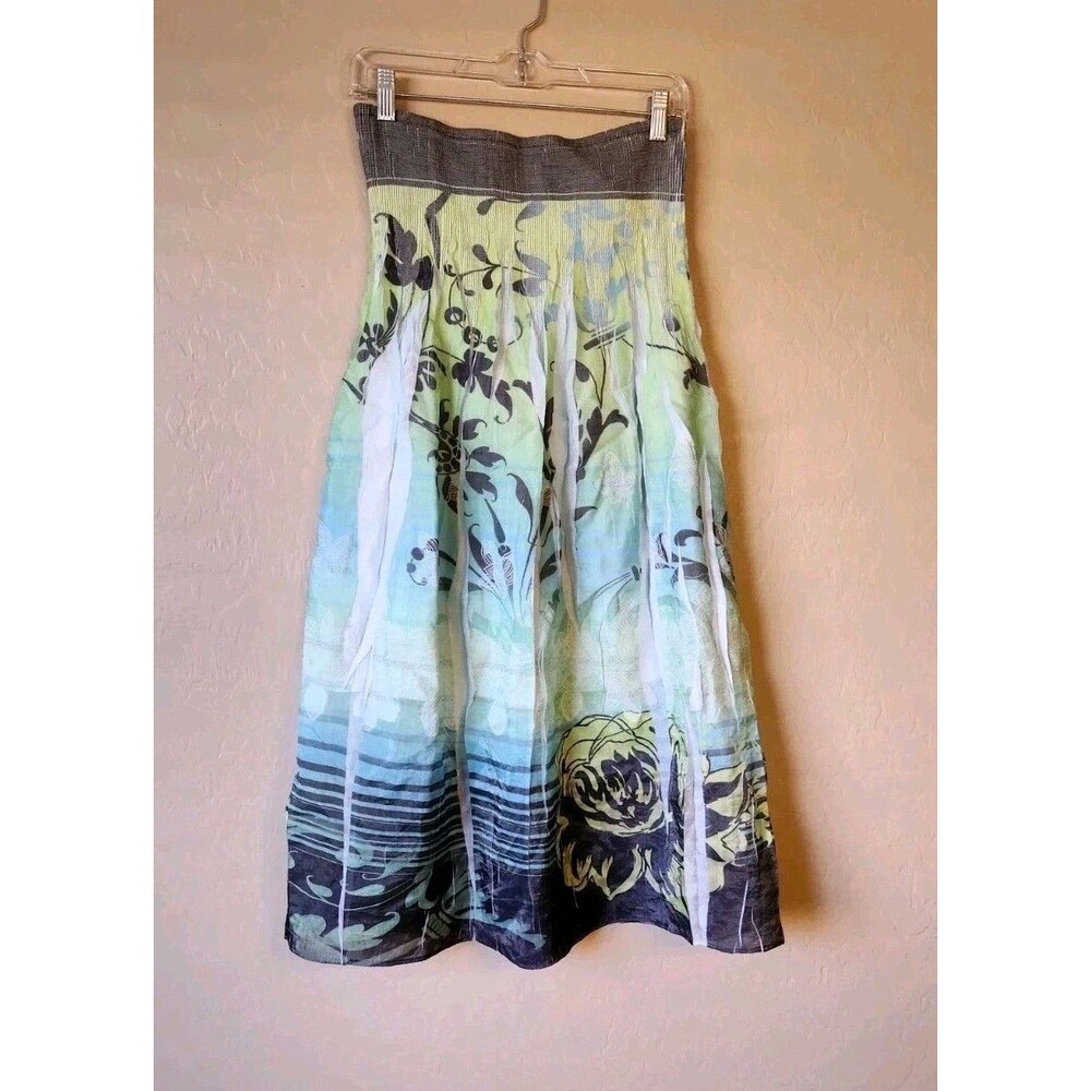 Lapis Anthropologie Womens Green Blue Floral Convertible Max Skirt Tube Dress OS